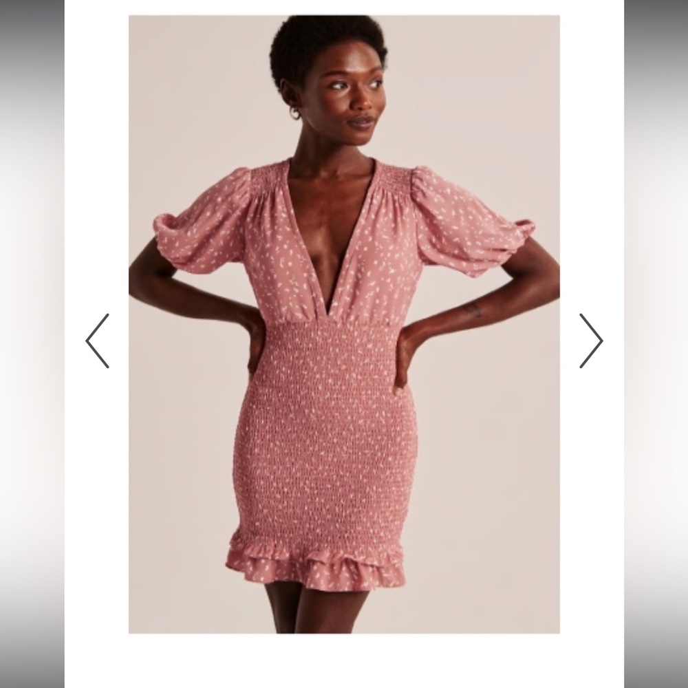 Abercrombie & Fitch‎ NEW Smocked Waist Mini Dress in Coral Pattern Size XL